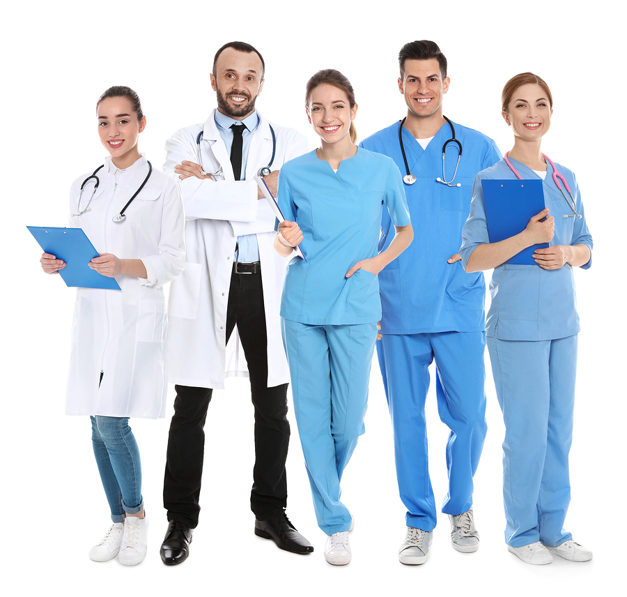 A healthcare team with three medical assistants.